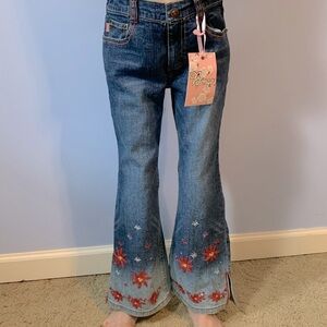 BONGO jeans vintage Y2k embellished flowers split hem fade flare bell hippie 6